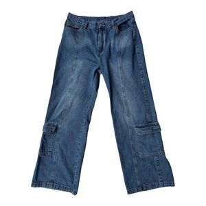 Y2K Wide Leg Denim Cargo Jeans by Cider| Vintage Utility Style
